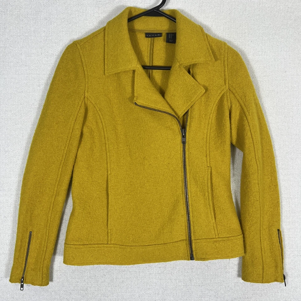 Chaqueta Tahari Mezcla Lana Mujer XS Estilo Moto Cremallera Asimétrica Foto 1 de 4