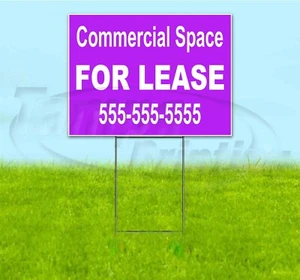 COMMERCIAL SPACE FOR LEASE CUSTOM PH# 18x24 Yard Sign WITH STAKE Corrugated USA - Picture 1 of 4