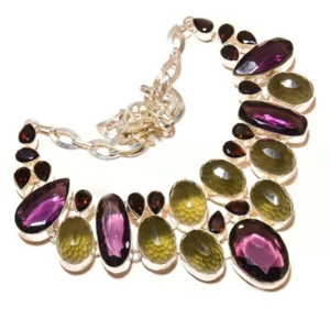 Diamond Cut Amethyst, Gray Moonstone, Smoky Quartz Gemstone Handmade Necklace - Picture 1 of 4