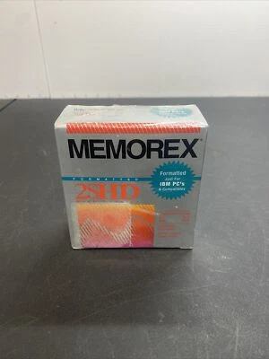 New Genuine Memorex 10 Pack of Black PC Formatted 3.5 Inch 1.4MB Diskettes - NIB - Image 1 of 4