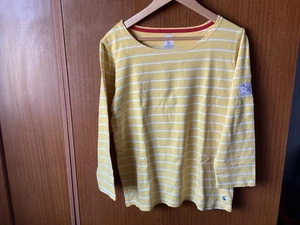 Joules Women's 3/4 Sleeve Top Size 14 Yellow/White Striped 100% Cotton Ex. Con - Picture 1 of 6