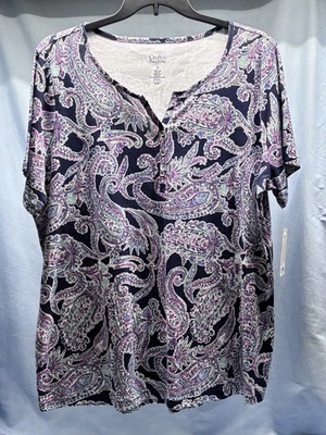 NWT Croft & Barrow Plus Women’s Top 2X Multicolored Pull Over SS  MSRP $24.00 - Image 1 of 4