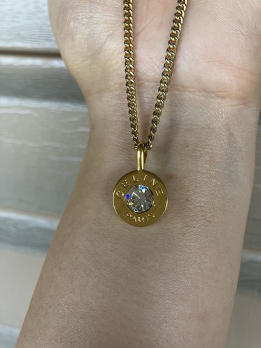 Collana con ciondolo strass placcato oro Celine 92 42 5 cm 48 cm catena appannata