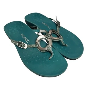 Vionic Women's Karina 9 Teal Snake Arch Support Comfort Thong Sandal Flip Flops  - Picture 1 of 7