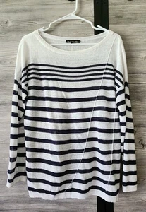 RAG & BONE WOMEN'S LINEN WHITE NAVY BLUE LONG SLEEVE STRIPED TOP SIZE XS - Picture 1 of 4
