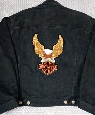 Chaqueta GAP Harley Davidson Para Hombre Pequeña Negra Denim Camionero Motocicleta Abotonada Foto 1 de 4