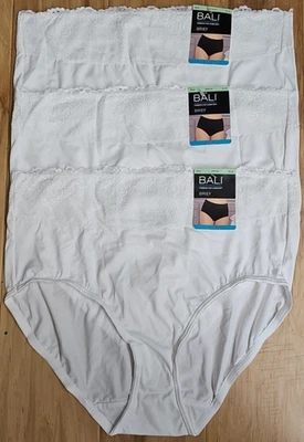3PK Bali Women's Passion for Comfort BRIEFS White LACE Nylon DFPC61 Sz 8 XL NWT - Image 1 of 4