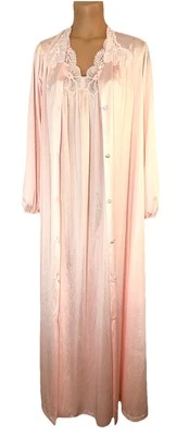 De Colección Años 70 80 Nuevo de Lote Antiguo Vanity Fair Talla S Rosa Nylon Encaje Largo Camisón Conjunto EE. UU. Foto 1 de 4