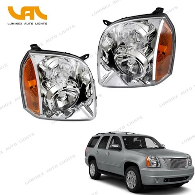 Pair OE Headlights HeadLamps Replacement Chrome For Gmc Yukon 2007-2014 LH+RH Foto 1 de 4