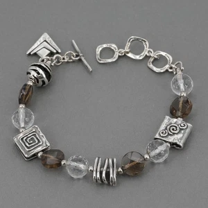 Retired Silpada Sterling Silver Smoky Quartz & Rock Crystal Bead Bracelet B1275 - Picture 1 of 7