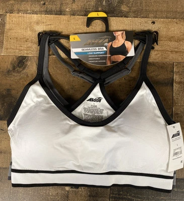 Womens Avia Seamless Bra Low Support Lot Of 2 Size L Black / White /Gray NWT - Image 1 of 4