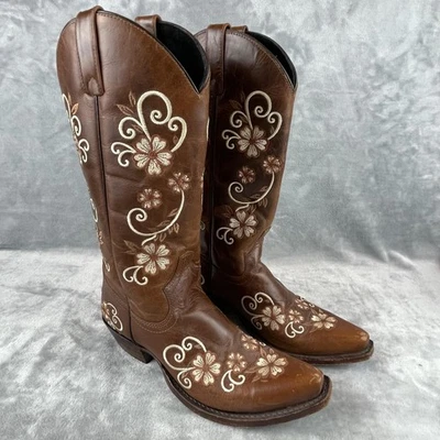 Botas vaqueras occidentales Gypsy Rose para mujer talla 7,5 marrón cuero bordado floral Foto 1 de 4
