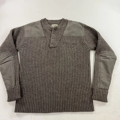 LL Bean свитер мужской средний коричневый коммандос шерсти мериноса локоть нашивка Henley туризм - Изображение 1 из 4