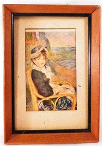 Vintage Print Postcard By The Seashore by Renoir Reproduction Small Wood Frame - Picture 1 of 3