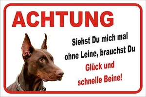 Schild S0332 - Achtung Dobermann "Ohne Leine" 15x20, 30x20, 40x30, 60x40cm Hund - Bild 1 von 1