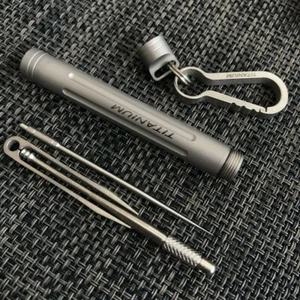 EDC Outdoor Key Titanium TC4 Multi Tools Set Holder Toothpick Tweezers Earpick - Picture 1 of 7