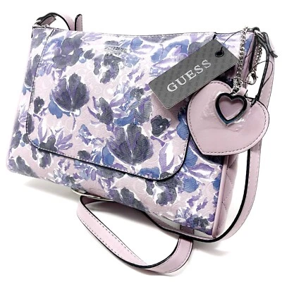 Guess Flowers Purple Shoulderbag Purse Crossbody Bag Heart Charms City Lights - Image 1 of 4