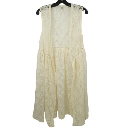 OFF WHITE Top LeShop in pizzo kimono Duster da donna fronte aperto taglia M senza maniche crema spento bianco