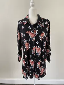 Kim Rogers Everyday Tunic Women’s Floral Ruched 3/4 Sleeves Top Sz L NWT - Picture 1 of 9