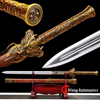 42" Chinese Kung Fun Sharp Sword Manganese Steel Doube Edge Hexahedron Jian - Image 1 of 4