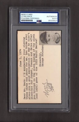 Stan Hack Signed Autographed 3x5 Index Card PSA DNA COA Cubs Legend - Image 1 of 2