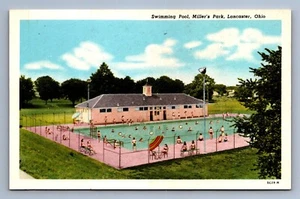 Postcard Vtg Ohio Lancaster Swimming Pool At Miller's Park Summer Fun - Picture 1 of 2