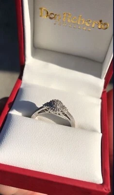 14 K White Gold Heart Engagement Marriage Ring Lab created - Image 1 of 4