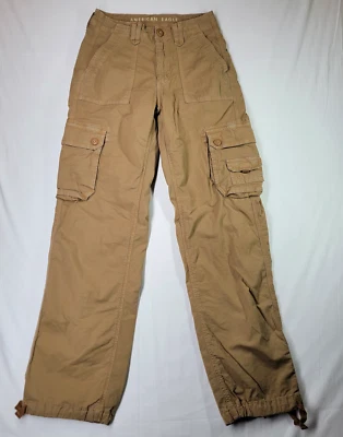 American Eagle Baggy Jogger Pants Women's 00 Khaki Cargo Stretch Pockets Casual - Image 1 of 4