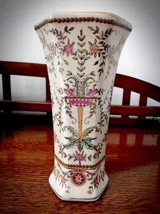 Vintage Beautiful Hexagon Floral Design Pottery Vase - 10” - Picture 1 of 4