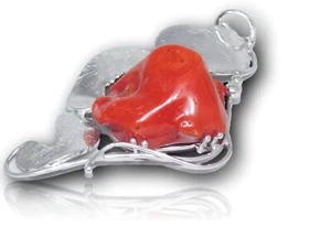 Pendente con argento in 925 Ciondolo di Corallo rosso per donna pendente pendant - Foto 1 di 3