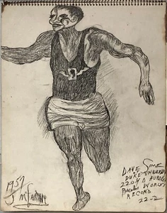 Justin McCarthy, American Folk Artist, Signed, Drawing of Dave Sime, Duke Univ. - Picture 1 of 2