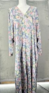 Vintage Christian Dior 1/2 Zip Nightgown Loungewear Peignoir Long Satin Floral - Picture 1 of 16
