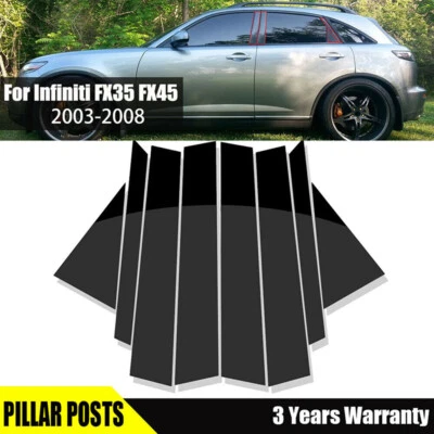 Cubierta de ventana de puerta postes de pilar negro brillante 8 piezas para Infiniti FX35 FX45 2003-2008 Foto 1 de 4