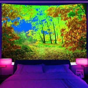 Large Wall Art Blacklight Poster UV Reactive Tapestry Wall Hanging Forest Fall - Picture 1 of 6