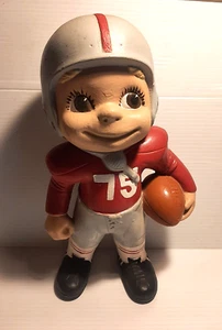 Vintage Ceramic Football Smiley 12” Boy Atlantic Mold Figurine #75 Red Gray - Picture 1 of 9