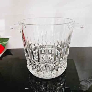 Vintage 6" Clear Crystal Glass Ice Bucket with Intricate Etched Design Pattern - Picture 1 of 18