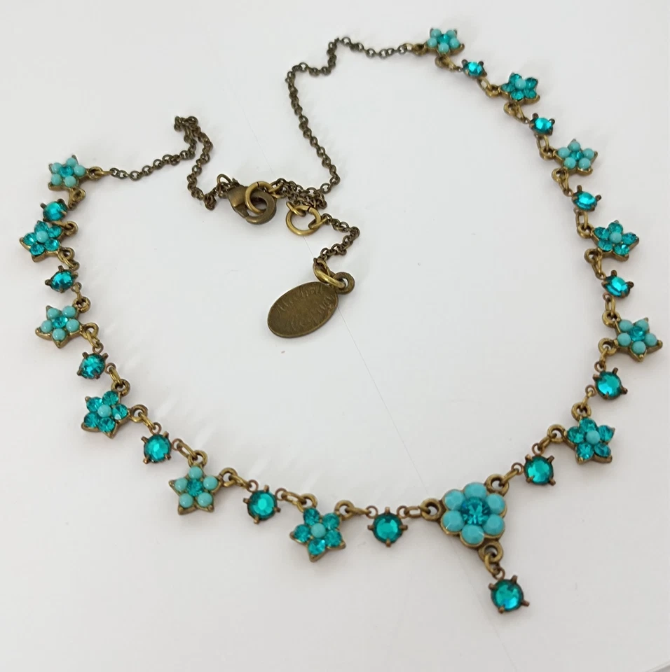 Michal Negrin Necklace Floral Star Flowers Turquoise Tone Crystals Romantic  VTG - Image 1 of 4