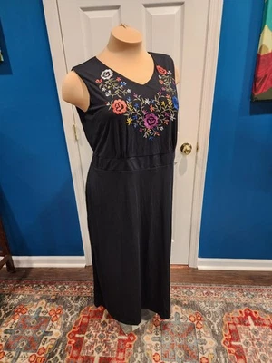 Woman Within Black Sz 1X Maxi Dress Embroidered - Image 1 of 4