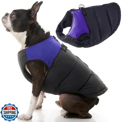 Gooby Padded Vest Dog Jacket - Purple, Small - Warm Zip Up Vest Fleece Jacket - Image 1 of 4