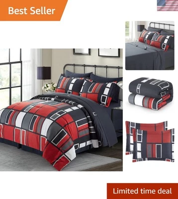 Cozy 8-Piece Full/Queen Bed Set with Soft Polyester Comforter and Plaid Design - Image 1 of 4