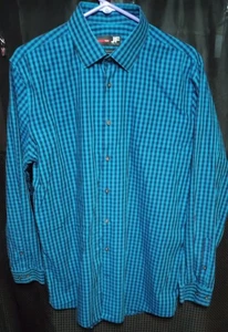 Mens JF J. Ferrar Slim Fit Mechanical Stretch Button Up Size L Blue - Picture 1 of 4