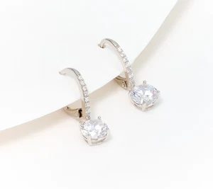 Diamonique Classics Lever Back Drop Earrings, Sterling Silver, Round 3.08ct - Picture 1 of 1
