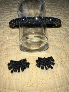 Retro Black Rhinestone  Bracelet W/ Earrings - Picture 1 of 12