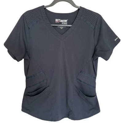 Women’s Greys Anatomy By Barco Medium Spandex Stretch V Neck Gray Scrub Top EUC - Image 1 of 2
