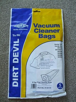 5 x ELECTRUEPART DIRT DEVIL Hand Held Vacuum Cleaner Bags, G Type. NEW - image 1 of 2