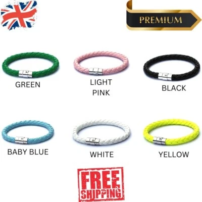 Mujer Hombre Trenzado Cuero Acero Inoxidable Cierre Magnético Pulsera Joyería Regalo Foto 1 de 4