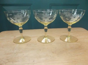 Lancaster or Standard Glass Yellow Topaz Depression Champagne Sherbets - Three - Picture 1 of 6