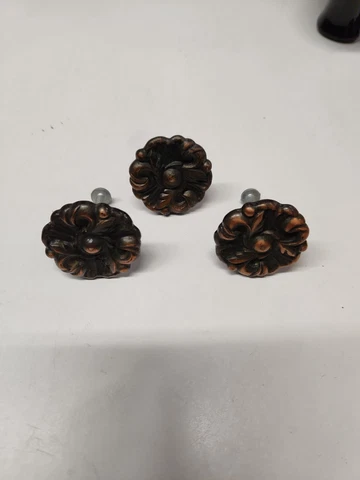 Vintage 1960 Copper Bronze Hardware Dresser Knobs with  Srews , Lot of 3 Cover