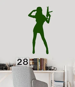 Vinyl Wall Decal Army Girl With Submachine Gun Weapon Soldier Stickers (1989ig) - Picture 1 of 3