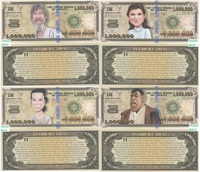 Star Wars Caricature Set of 4 Million Dollar Gospel Tract Bills w/FREE SLEEVES